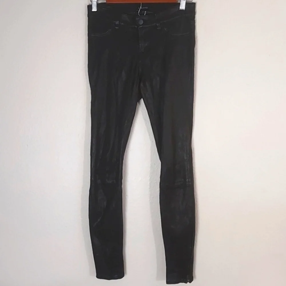 J Brand Lamb Leather Leggings Stretch Zipper Ankle Mid Rise L8001 Black Size 26